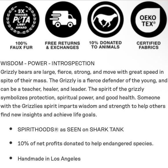 SpiritHoods Kodiak grizzly bear hat hoodie warmer hood OS one size unisex - Picture 9 of 16